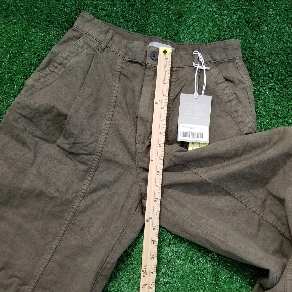 Everlane Wide Leg Pants Womens 4 Brown / Green Linen Blend Seamed High Rise Crop